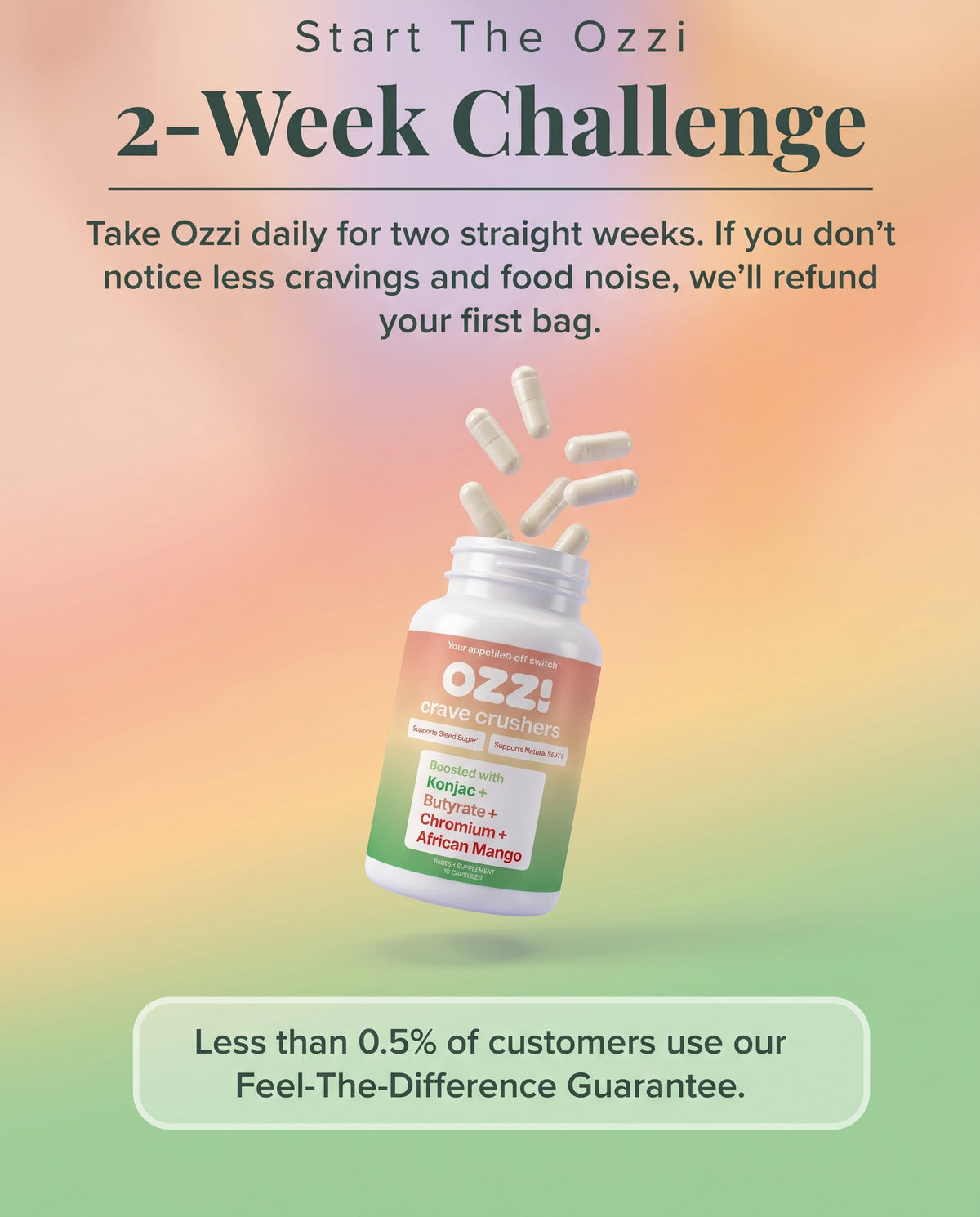 Ozzi craving control capsules 2-Week Challenge: take them daily for two weeks or get your first order refunded