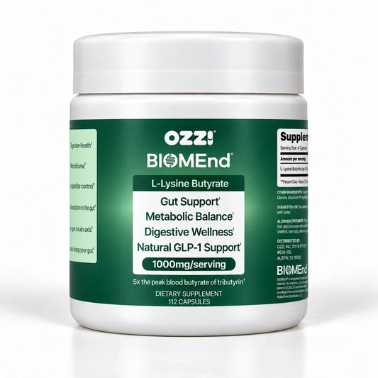Ozzi BIOMEnd butyrate supplement: L-lysine butyrate capsules, 1000 mg per serving, 112 capsules