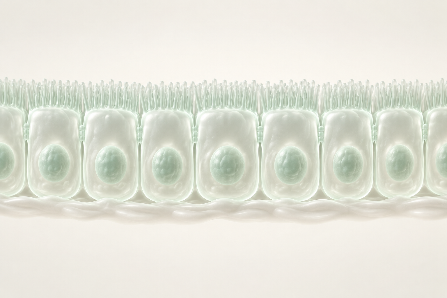 Conceptual microscopic illustration of intestinal cells and their junctions